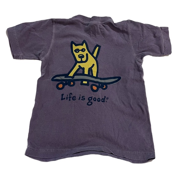 NWT Vintage Life is Good Kids Short Sleeve Tee Brown Small Dog Skateboarding - Picture 2 of 3